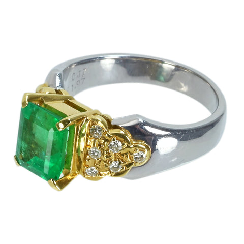 【中古】PT900/K18YG EMERALD RING エメラルドリング E1.97ct D0.17ct 9.8g #16