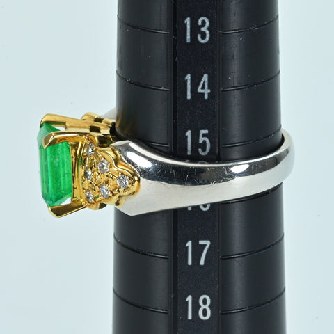 【中古】PT900/K18YG EMERALD RING エメラルドリング E1.97ct D0.17ct 9.8g #16