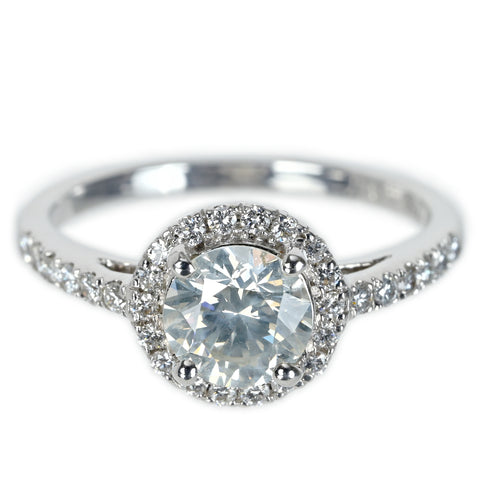 【中古】K18WG DIAMONDダイヤモンドリング 1.017ct Jカラー SI2クラス Excellentカット D0.28ct CGLソ 3.2g #13.5