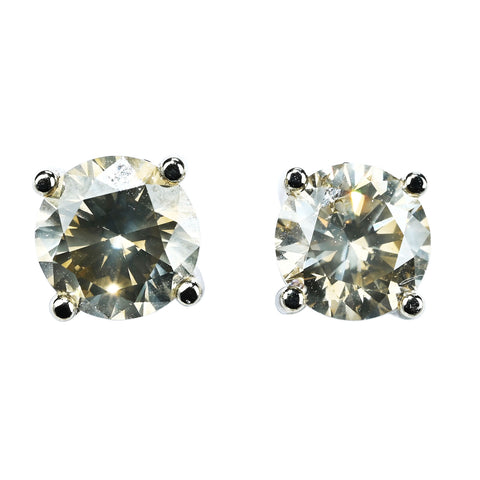 【中古】K14WG DIAMOND STUD EARRINGS ダイヤモンドスタッドピアス 2.01ct + 2.05ct 3.7g