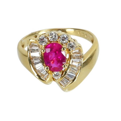 【中古】K18YG RUBYルビーリング R1.01ct D0.63ct 5.8g #12