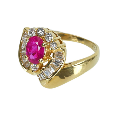 【中古】K18YG RUBYルビーリング R1.01ct D0.63ct 5.8g #12