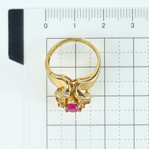 【中古】K18YG RUBYルビーリング R1.01ct D0.63ct 5.8g #12