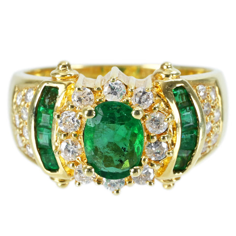 【中古】K18YG EMERALD RING エメラルドリング E0.70ct D0.51ct 8.9g #14