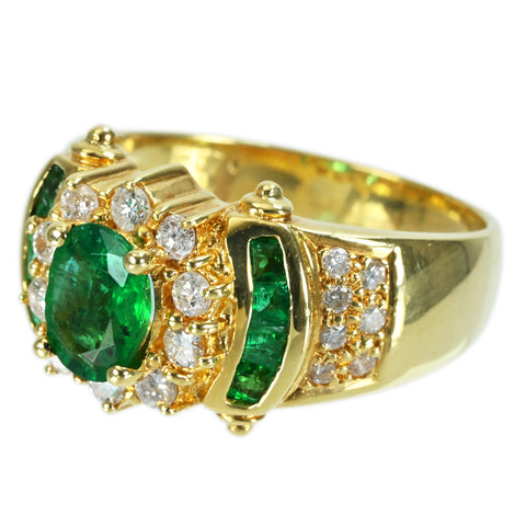 【中古】K18YG EMERALD RING エメラルドリング E0.70ct D0.51ct 8.9g #14