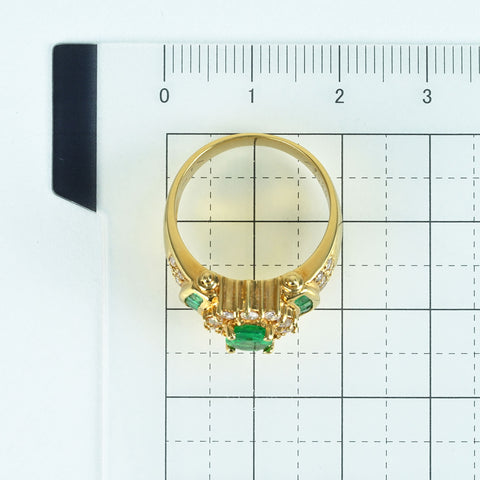 【中古】K18YG EMERALD RING エメラルドリング E0.70ct D0.51ct 8.9g #14