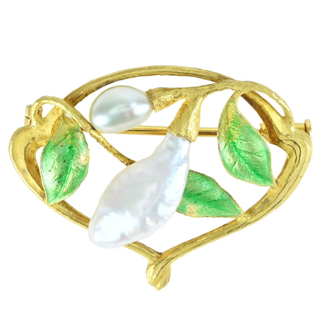 【中古】 K18YG/エナメル  PEARL BROACH  バロックパールブローチ 8.6g