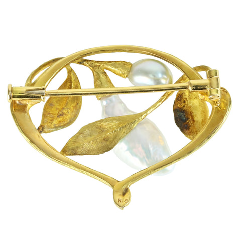 [Used] K18YG/Enamel PEARL BROACH Baroque Pearl Brooch 8.6g 