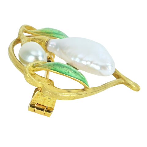 [Used] K18YG/Enamel PEARL BROACH Baroque Pearl Brooch 8.6g 