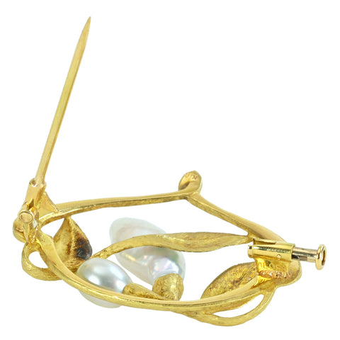 [Used] K18YG/Enamel PEARL BROACH Baroque Pearl Brooch 8.6g 