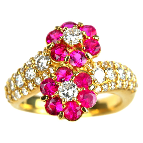 【中古】K18YG RUBY ルビーリング R1.30ct D0.90ct 7.0g #8