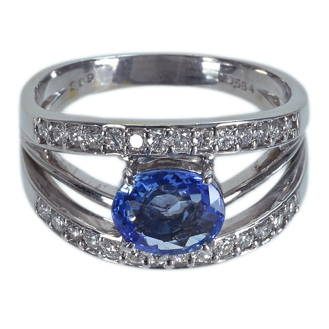 【中古】K18WG SAPPHIREサファイアリング S2.09ct D0.584ct 9.0g #18