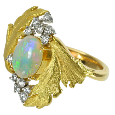 【中古】K18YG/PT900 WHITE OPAL オパールリング OP1.09ct D0.28ct 7.7g #14