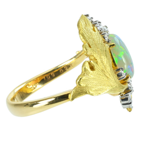 【中古】K18YG/PT900 WHITE OPAL オパールリング OP1.09ct D0.28ct 7.7g #14