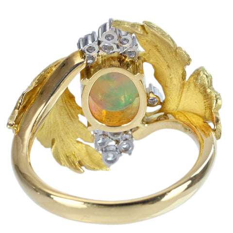 【中古】K18YG/PT900 WHITE OPAL オパールリング OP1.09ct D0.28ct 7.7g #14