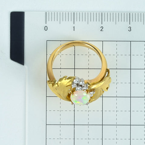 【中古】K18YG/PT900 WHITE OPAL オパールリング OP1.09ct D0.28ct 7.7g #14