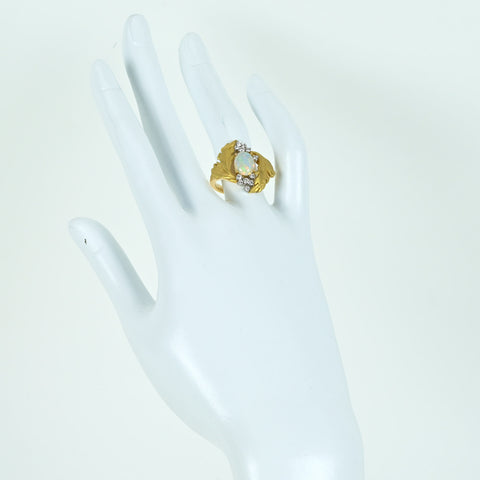 【中古】K18YG/PT900 WHITE OPAL オパールリング OP1.09ct D0.28ct 7.7g #14