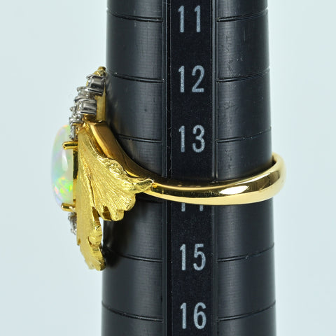 【中古】K18YG/PT900 WHITE OPAL オパールリング OP1.09ct D0.28ct 7.7g #14