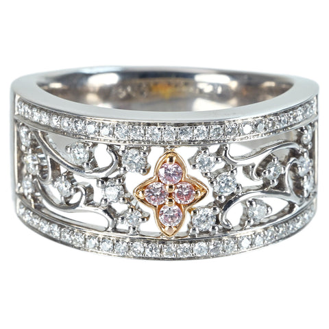 【中古】K18WG/K18PG DIAMOND ピンク＆カラーレスダイヤモンドリング PD0.07ct D0.51ct 8.9g #15.5