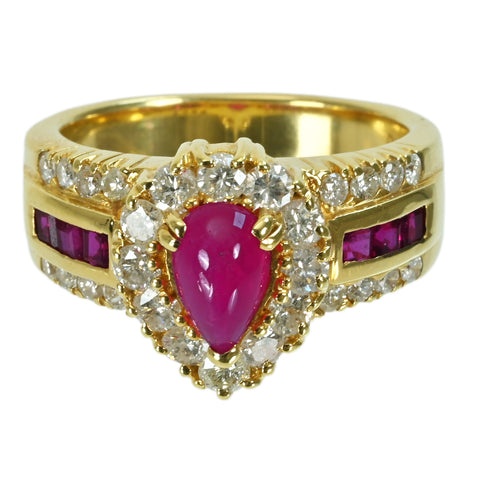 【中古】K18YG RUBY RING ルビーリング R1.09ct R0.49ct D0.98ct 10.1g #12