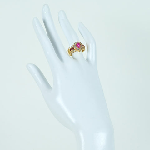 【中古】K18YG RUBY RING ルビーリング R1.09ct R0.49ct D0.98ct 10.1g #12