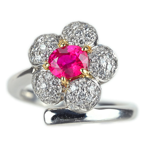 【中古】PT900/K18YG RUBY ルビーリング 0.785ct D0.51ct CGLソーティング 10.1g #12.5