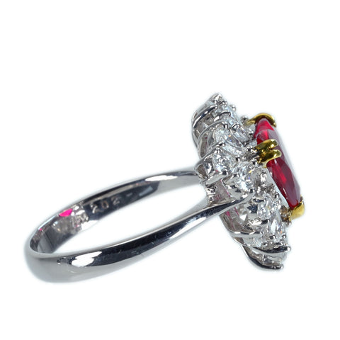 【中古】K18WG/YG NO HEAT RUBY RING モザンビーク産 非加熱ルビーリング R2.02ct D1.25ctPigeon Blood AIGS 鑑別書5.1g #15