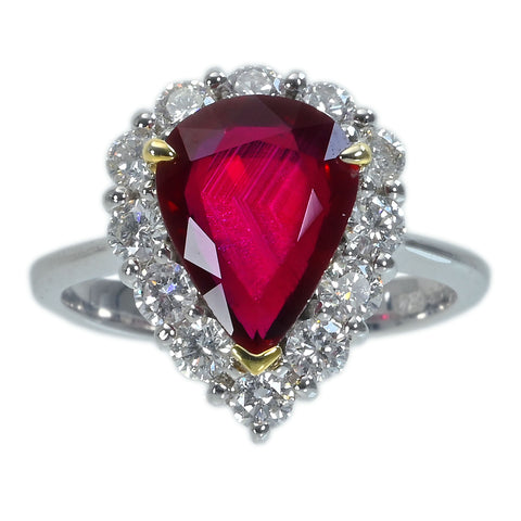 【中古】K18WG/YG RUBYモザンビーク産非加熱ルビーリング R3.04ct D0.98ct AIGS ピジョンブラッド鑑別書5.3g #14.5