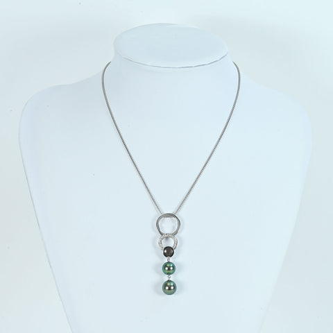 【中古】TASAKI タサキ K18WG TAHITIAN PEARL黒蝶パールペンダントネックレス 10.3mm 11.0mm D0.27ct 15.8g ONE PRICE