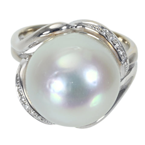 【中古】 K18WG SOUTH SEA PEARL白蝶南洋パールリング 14mm 10.3g #12