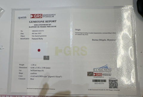 【中古】K18WG Mogok Mynmar RUBY RING ビルマ モゴク産ルビーリング R1.30ct D0.42ct Pigeon Blood GRS鑑別書 3.6g #14