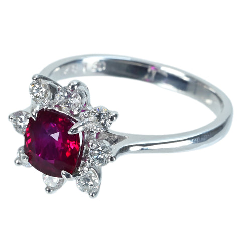 【中古】K18WG Mogok Mynmar RUBY RING ビルマ モゴク産ルビーリング R1.30ct D0.42ct Pigeon Blood GRS鑑別書 3.6g #14