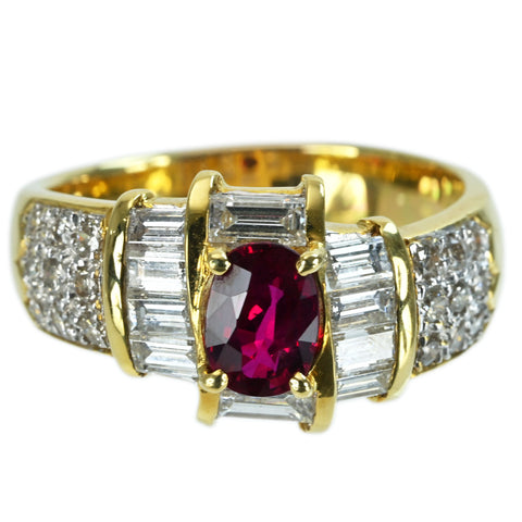 【中古】K18YG RUBY RING ルビーリング R0.875ct D1.30ct 7.5g #15
