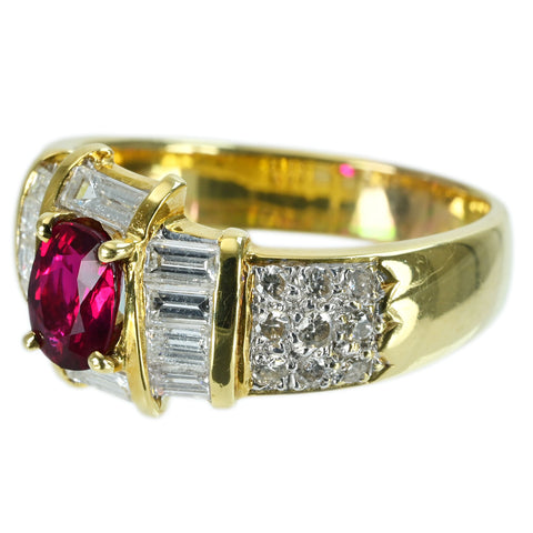 【中古】K18YG RUBY RING ルビーリング R0.875ct D1.30ct 7.5g #15