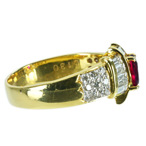 【中古】K18YG RUBY RING ルビーリング R0.875ct D1.30ct 7.5g #15