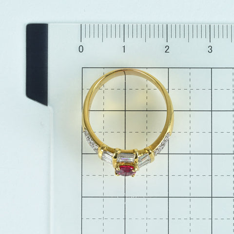 【中古】K18YG RUBY RING ルビーリング R0.875ct D1.30ct 7.5g #15