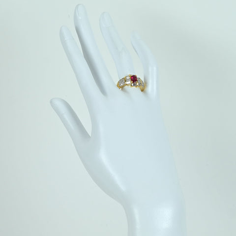 【中古】K18YG RUBY RING ルビーリング R0.875ct D1.30ct 7.5g #15