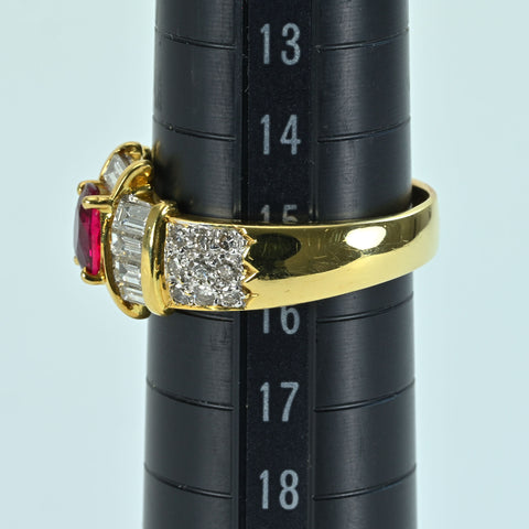 【中古】K18YG RUBY RING ルビーリング R0.875ct D1.30ct 7.5g #15
