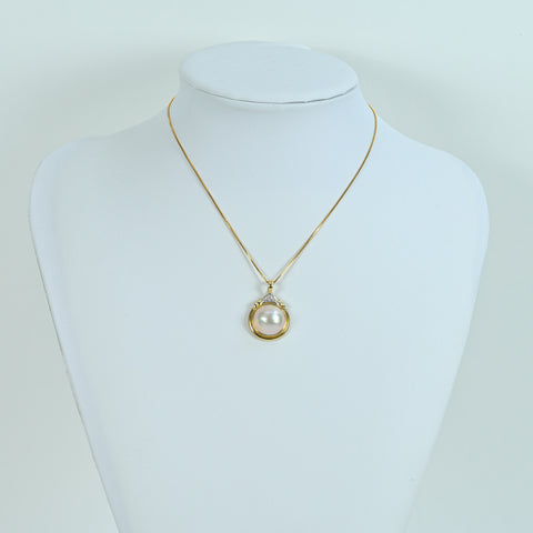 【中古】 K14YG/K18YG MABE PEARL NECKLACE マベパールペンダントネックレス 8.6g