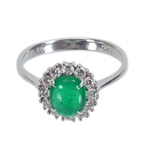 【中古】K18WG EMERALD エメラルドキャッツアイリング E0.95ct D0.42ct 3.0g #14