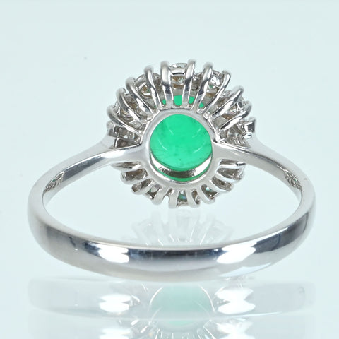 【中古】K18WG EMERALD エメラルドキャッツアイリング E0.95ct D0.42ct 3.0g #14