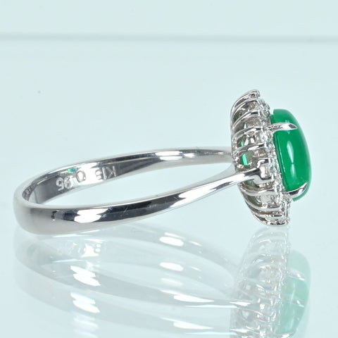 【中古】K18WG EMERALD エメラルドキャッツアイリング E0.95ct D0.42ct 3.0g #14