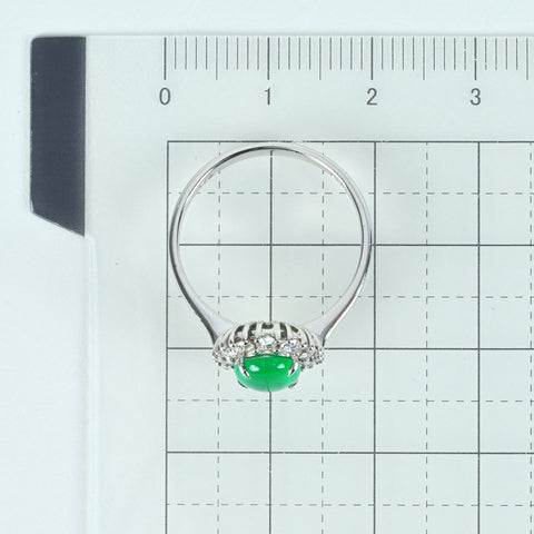 【中古】K18WG EMERALD エメラルドキャッツアイリング E0.95ct D0.42ct 3.0g #14