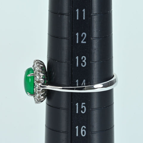 【中古】K18WG EMERALD エメラルドキャッツアイリング E0.95ct D0.42ct 3.0g #14