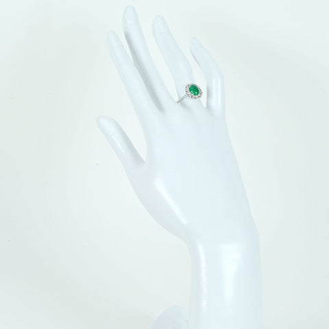 【中古】K18WG EMERALD エメラルドキャッツアイリング E0.95ct D0.42ct 3.0g #14