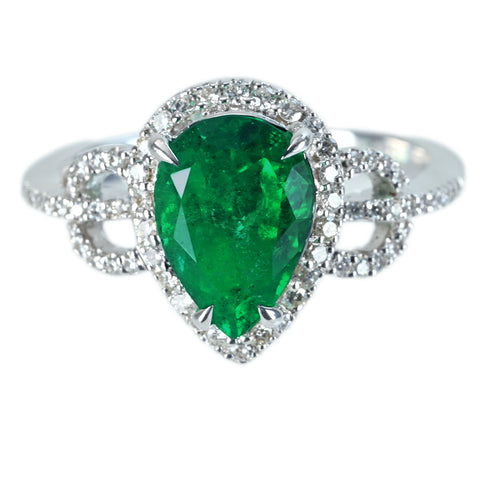 【中古】K18WG EMERALD RING エメラルドリング E2.04ct D0.30ct 5.2g #13.5