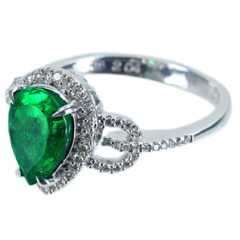 【中古】K18WG EMERALD RING エメラルドリング E2.04ct D0.30ct 5.2g #13.5
