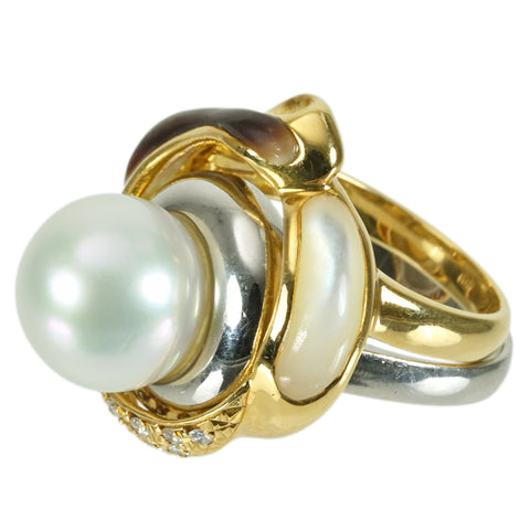 [Pre-owned] K18/PT900 PEARL RING White Butterfly Pearl Set Ring P11.5mm 15.9g #12 