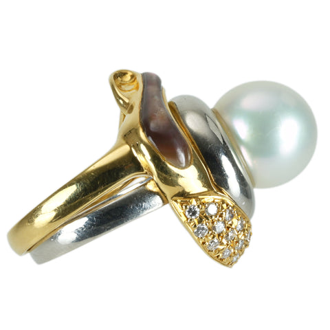 [Pre-owned] K18/PT900 PEARL RING White Butterfly Pearl Set Ring P11.5mm 15.9g #12 