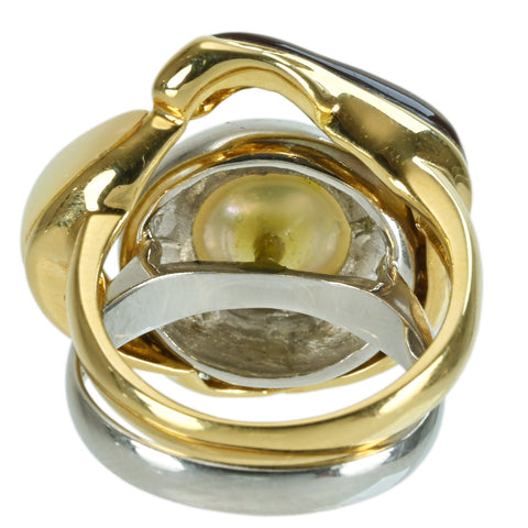 [Pre-owned] K18/PT900 PEARL RING White Butterfly Pearl Set Ring P11.5mm 15.9g #12 